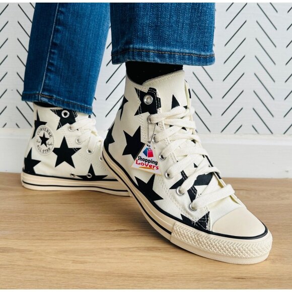 Rare CONVERSE Chuck Taylor All Star Large Star White Canvas Black Star Women 7.5 - Picture 3 of 12